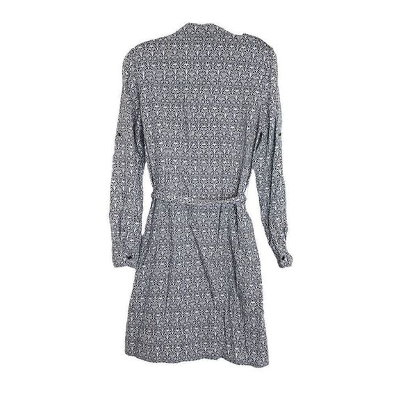 Tory Burch Blue Tile Printed White Button Up Belted Long Sleeve Work Dress Siz 8 - Picture 4 of 13